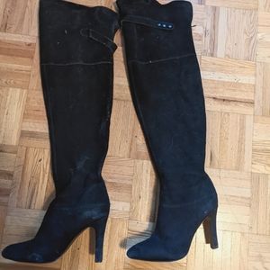 Black suede over the knee vintage heeled boots